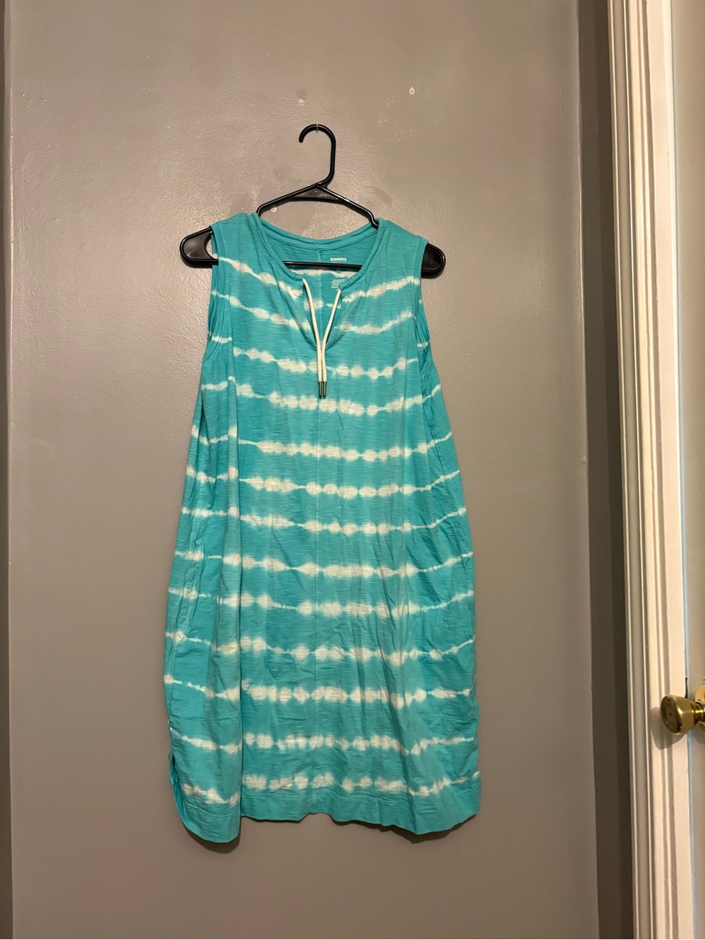 Sonoma Turquoise and White Sleeveless Tie-Dye Midi Dress